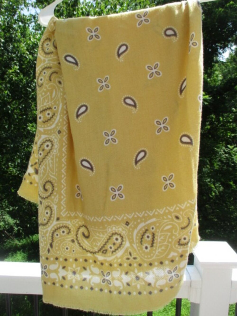 Yellow bandana Print Scarf with fringe NWOT